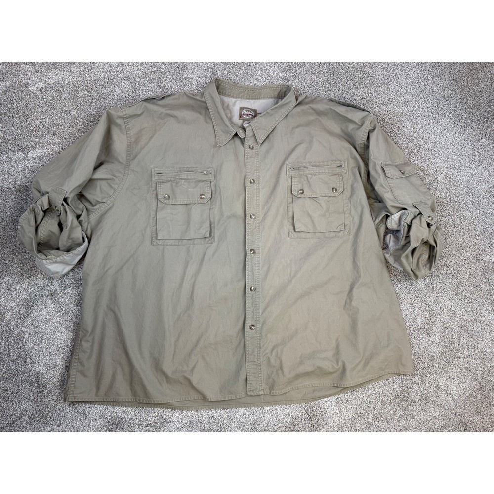 Cabelas Safari Series Mens 5XL Khaki Cotton Roll Tab Long Sleeve Fishing Shirt